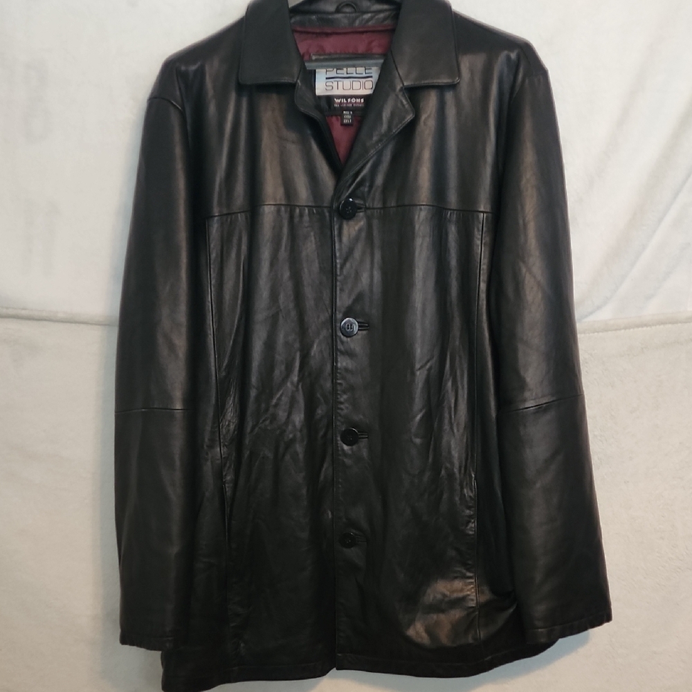 Studio Men's Black Leather Trench Coat